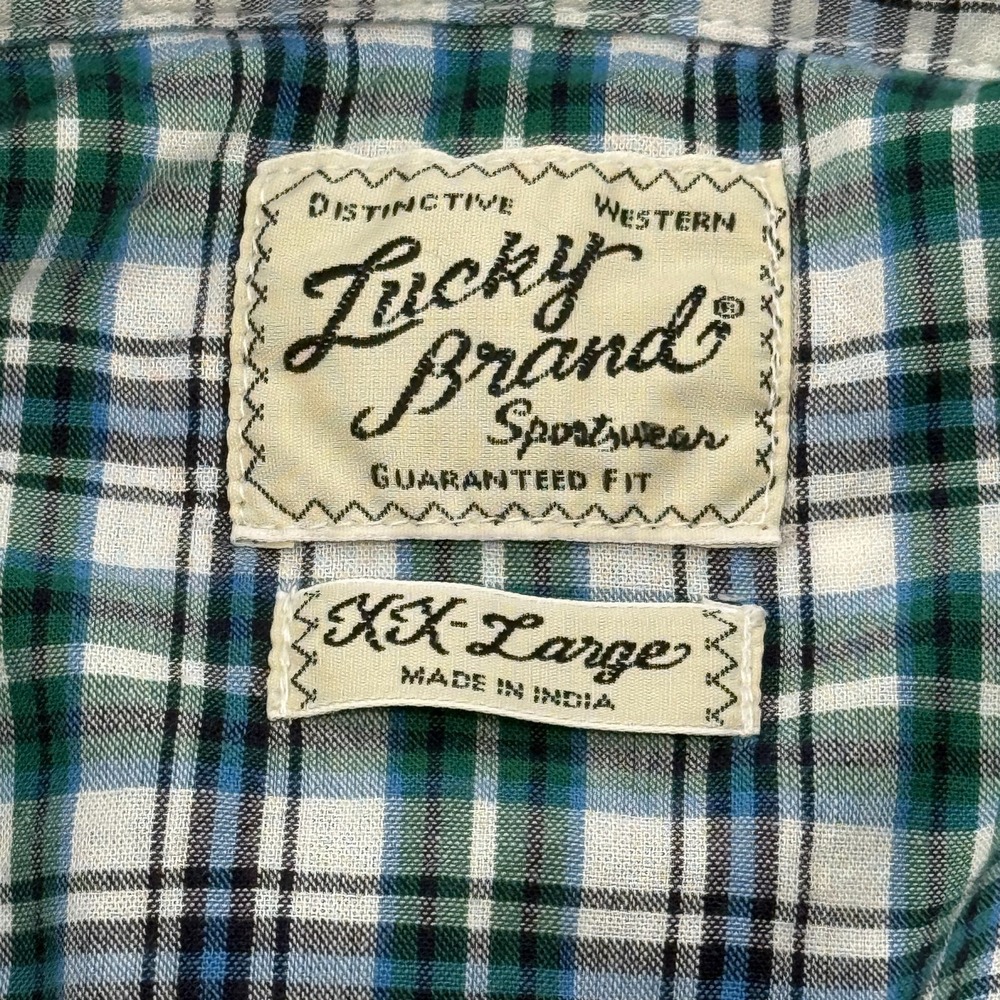 Lucky Brand Mens XXL Pearl Snap Shirt Plaid Grn/Blue Western Wear Casual‎ Cowboy - Picture 2 of 10